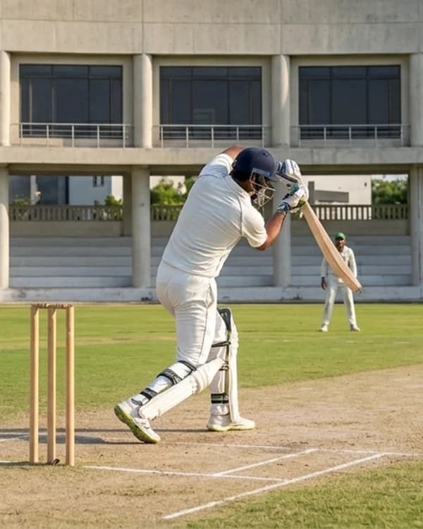A cricketer in action at Southend Club's cricket stadium
